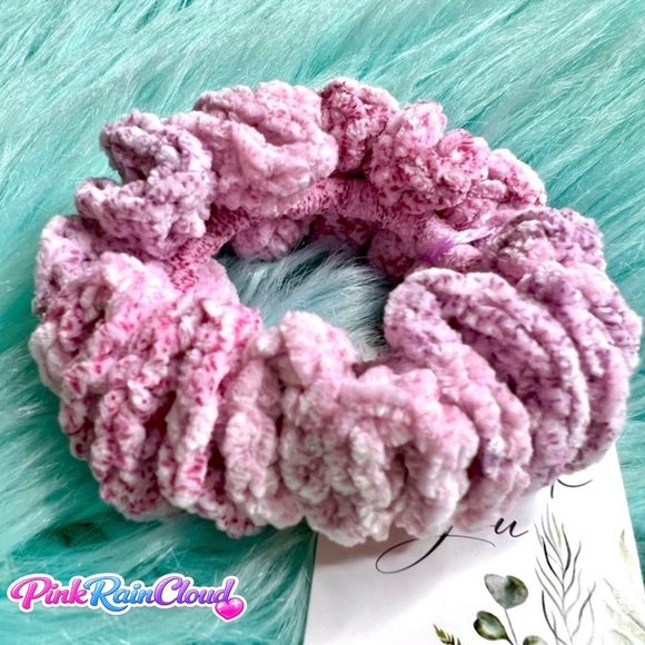 Handmade VELVET Party Sprinkle Pink Purple Small Hair Scrunchie PinkRainCloud - Picture 9 of 10